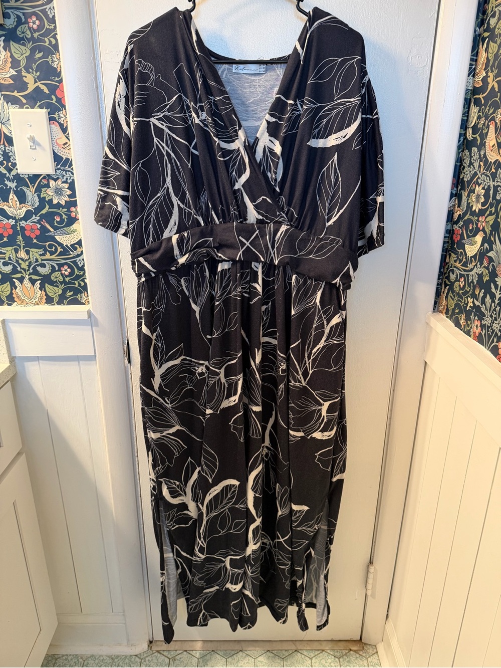 Black & White Leaf-Print Wrap Jumpsuit